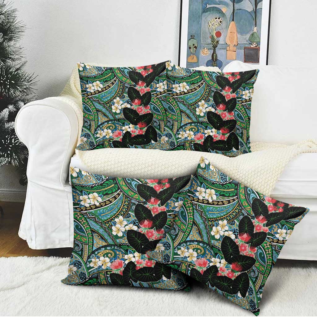 Hawaiian Taro Leaves and Ohia Lehua Pillow Cover Polynesian Tribal Art Tropical Plants Motifs Colorful LT03 - Polynesian Pride