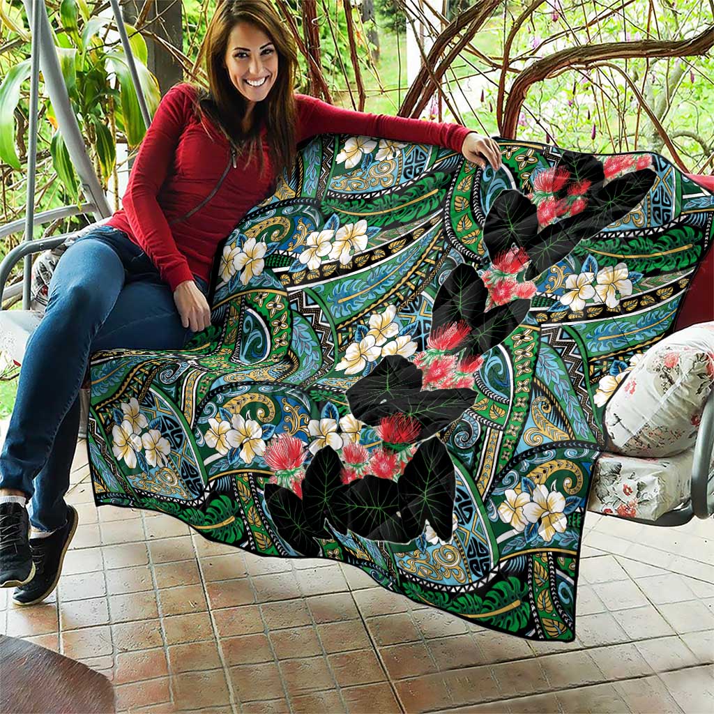 Hawaiian Taro Leaves and Ohia Lehua Quilt Polynesian Tribal Art Tropical Plants Motifs Colorful LT03 - Polynesian Pride