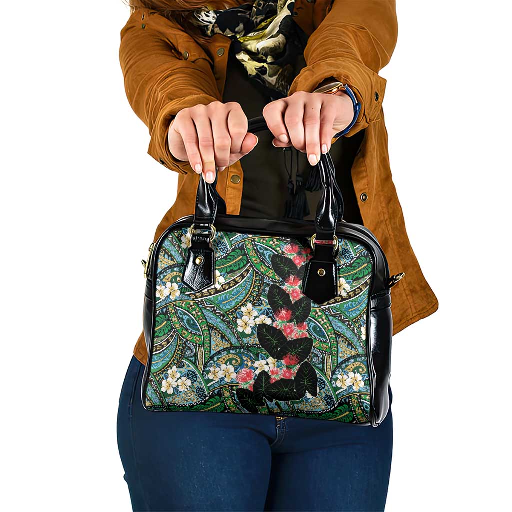 Hawaiian Taro Leaves and Ohia Lehua Shoulder Handbag Polynesian Tribal Art Tropical Plants Motifs Colorful LT03 One Size Multicolor - Polynesian Pride