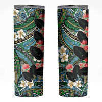 Hawaiian Taro Leaves and Ohia Lehua Skinny Tumbler Polynesian Tribal Art Tropical Plants Motifs Colorful LT03 Multicolor - Polynesian Pride