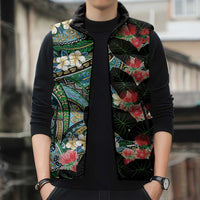Hawaiian Taro Leaves and Ohia Lehua Sleeveless Puffer Jacket Polynesian Tribal Art Tropical Plants Motifs Colorful LT03 - Polynesian Pride