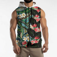 Hawaiian Taro Leaves and Ohia Lehua Sleeveless Zip Hoodie Polynesian Tribal Art Tropical Plants Motifs Colorful LT03 - Polynesian Pride