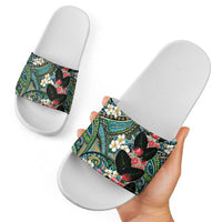 Hawaiian Taro Leaves and Ohia Lehua Slide Sandals Polynesian Tribal Art Tropical Plants Motifs Colorful LT03 - Polynesian Pride