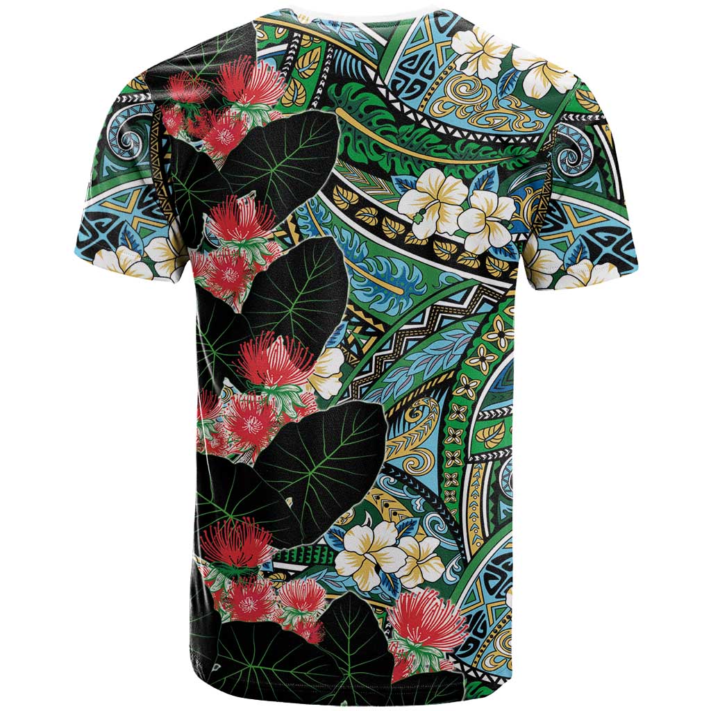Hawaiian Taro Leaves and Ohia Lehua T Shirt Polynesian Tribal Art Tropical Plants Motifs Colorful LT03 - Polynesian Pride