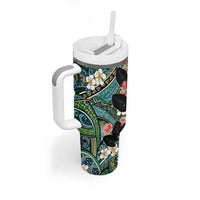 Hawaiian Taro Leaves and Ohia Lehua Tumbler With Handle Polynesian Tribal Art Tropical Plants Motifs Colorful LT03 - Polynesian Pride
