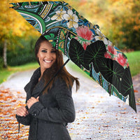 Hawaiian Taro Leaves and Ohia Lehua Umbrella Polynesian Tribal Art Tropical Plants Motifs Colorful LT03 - Polynesian Pride