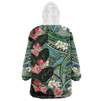 Hawaiian Taro Leaves and Ohia Lehua Wearable Blanket Hoodie Polynesian Tribal Art Tropical Plants Motifs Colorful LT03 - Polynesian Pride