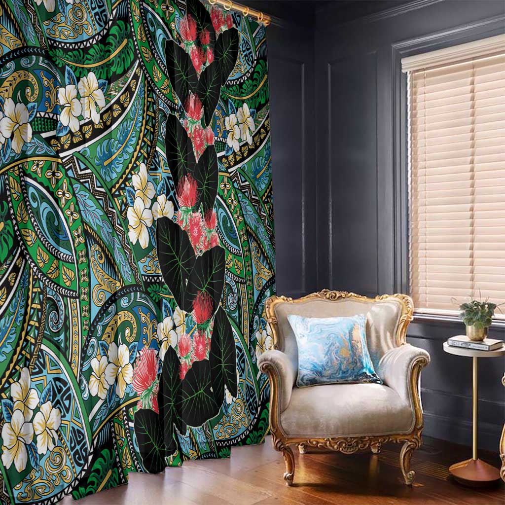 Hawaiian Taro Leaves and Ohia Lehua Window Curtain Polynesian Tribal Art Tropical Plants Motifs Colorful LT03 - Polynesian Pride