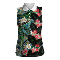 Hawaiian Taro Leaves and Ohia Lehua Women Sleeveless Polo Shirt Polynesian Tribal Art Tropical Plants Motifs Colorful LT03 Female Multicolor - Polynesian Pride