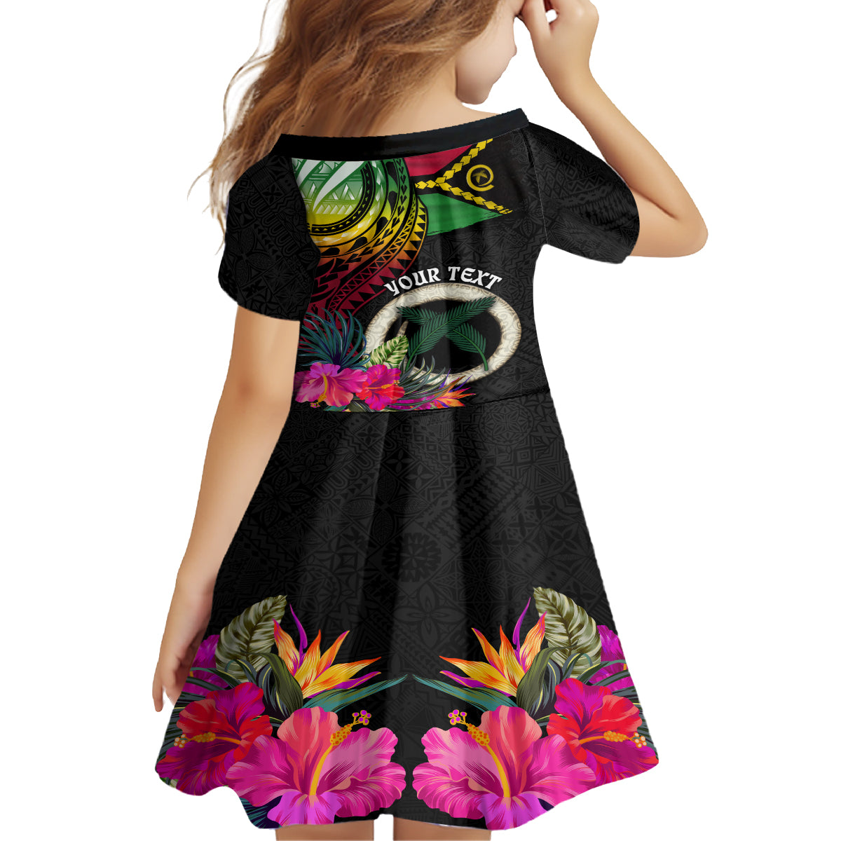 Personalised Vanuatu 44th Anniversary Family Matching Off Shoulder Short Dress and Hawaiian Shirt Boars Tusk Tugeta Yumi Selebretem Indipendens Dei LT03 - Polynesian Pride