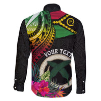 Personalised Vanuatu 44th Anniversary Family Matching Off Shoulder Short Dress and Hawaiian Shirt Boars Tusk Tugeta Yumi Selebretem Indipendens Dei LT03 - Polynesian Pride