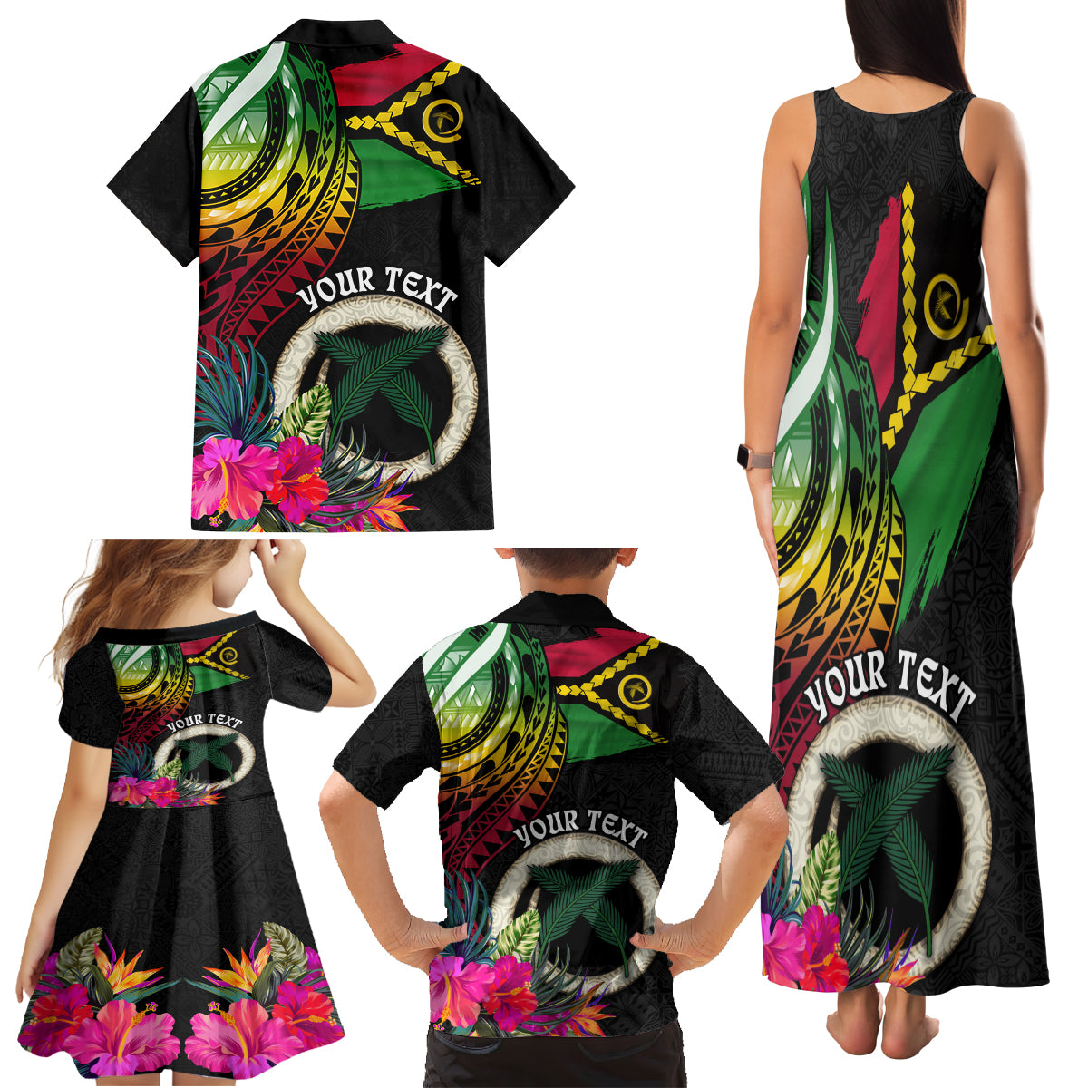 Vanuatu 44th Anniversary Family Matching Tank Maxi Dress and Hawaiian Shirt Boars Tusk Tugeta Yumi Selebretem Indipendens Dei
