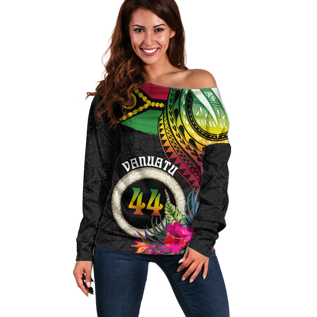 Vanuatu 44th Anniversary Off Shoulder Sweater Boars Tusk Tugeta Yumi Selebretem Indipendens Dei