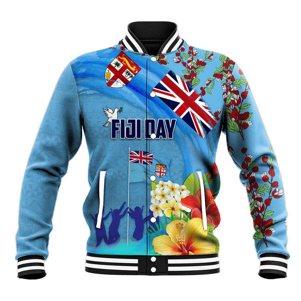 Fiji Day Baseball Jacket Tagimoucia Flower and Melanesia Pattern