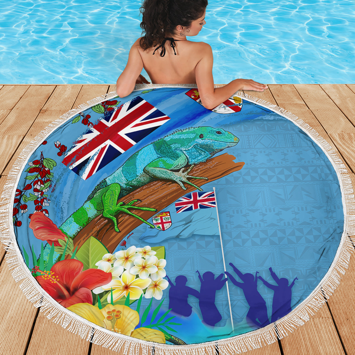 Fiji Day Beach Blanket Tagimoucia Flower and Melanesia Pattern