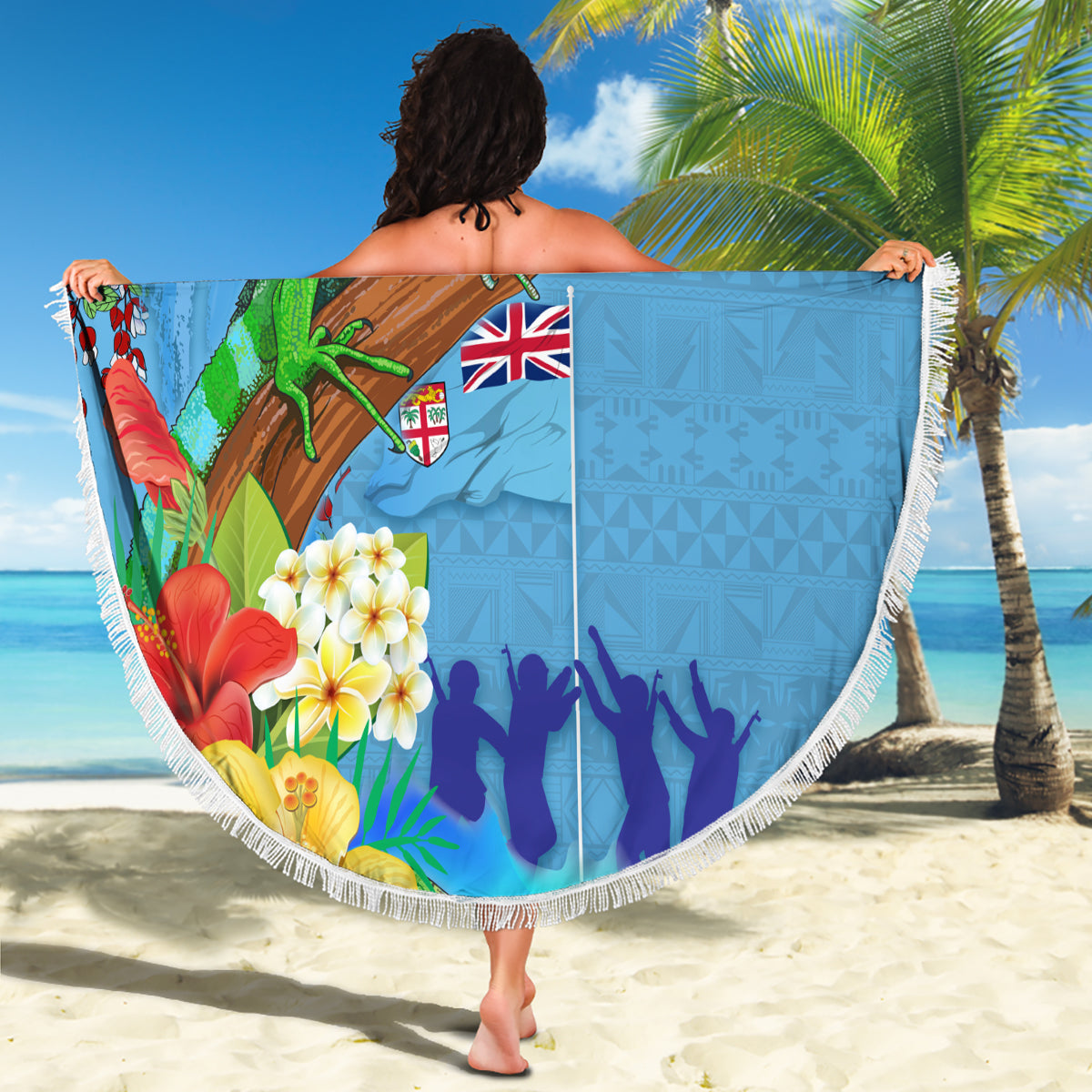 Fiji Day Beach Blanket Tagimoucia Flower and Melanesia Pattern