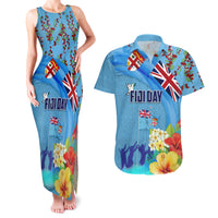 Fiji Day Couples Matching Tank Maxi Dress and Hawaiian Shirt Tagimoucia Flower and Melanesia Pattern
