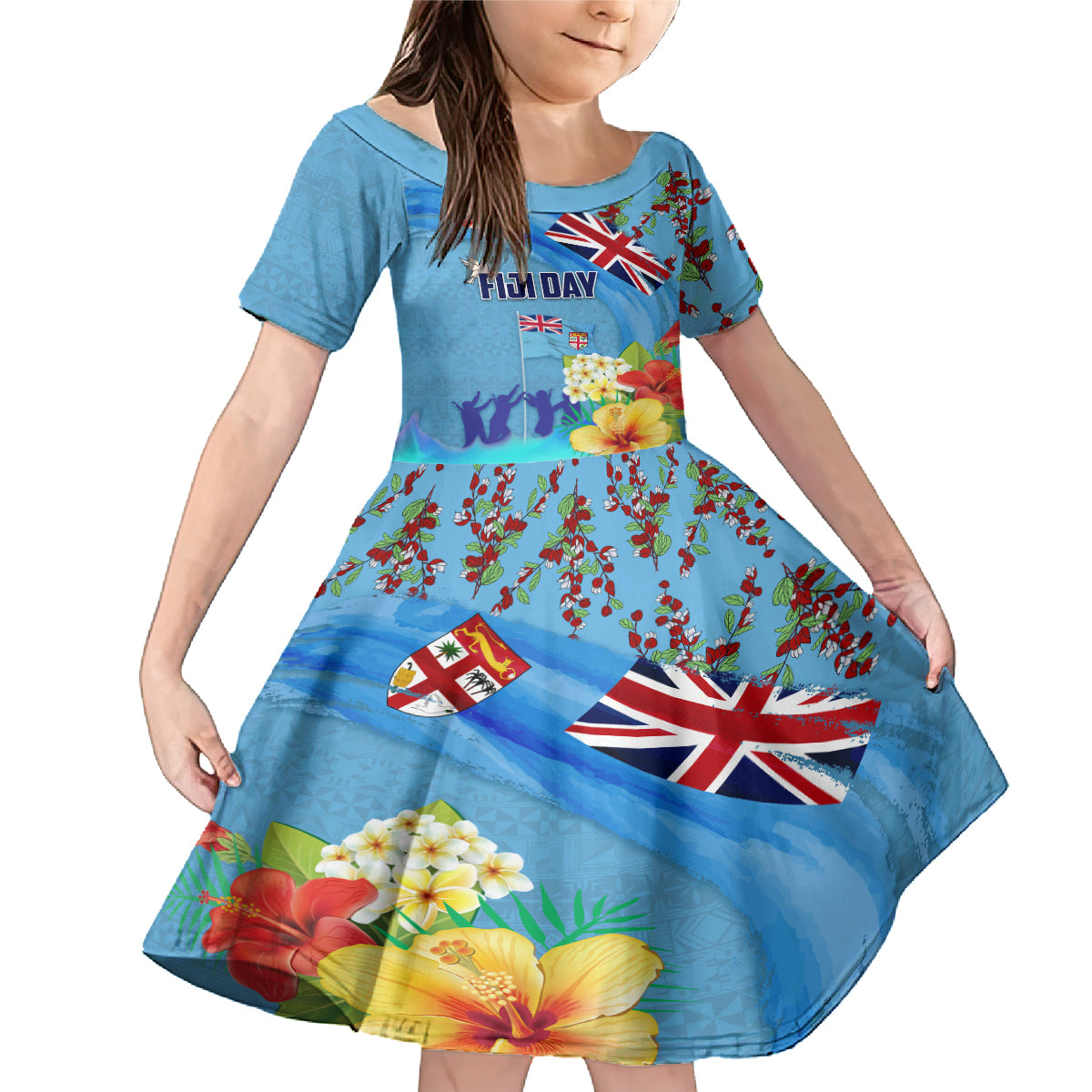 Fiji Day Family Matching Mermaid Dress and Hawaiian Shirt Tagimoucia Flower and Melanesia Pattern