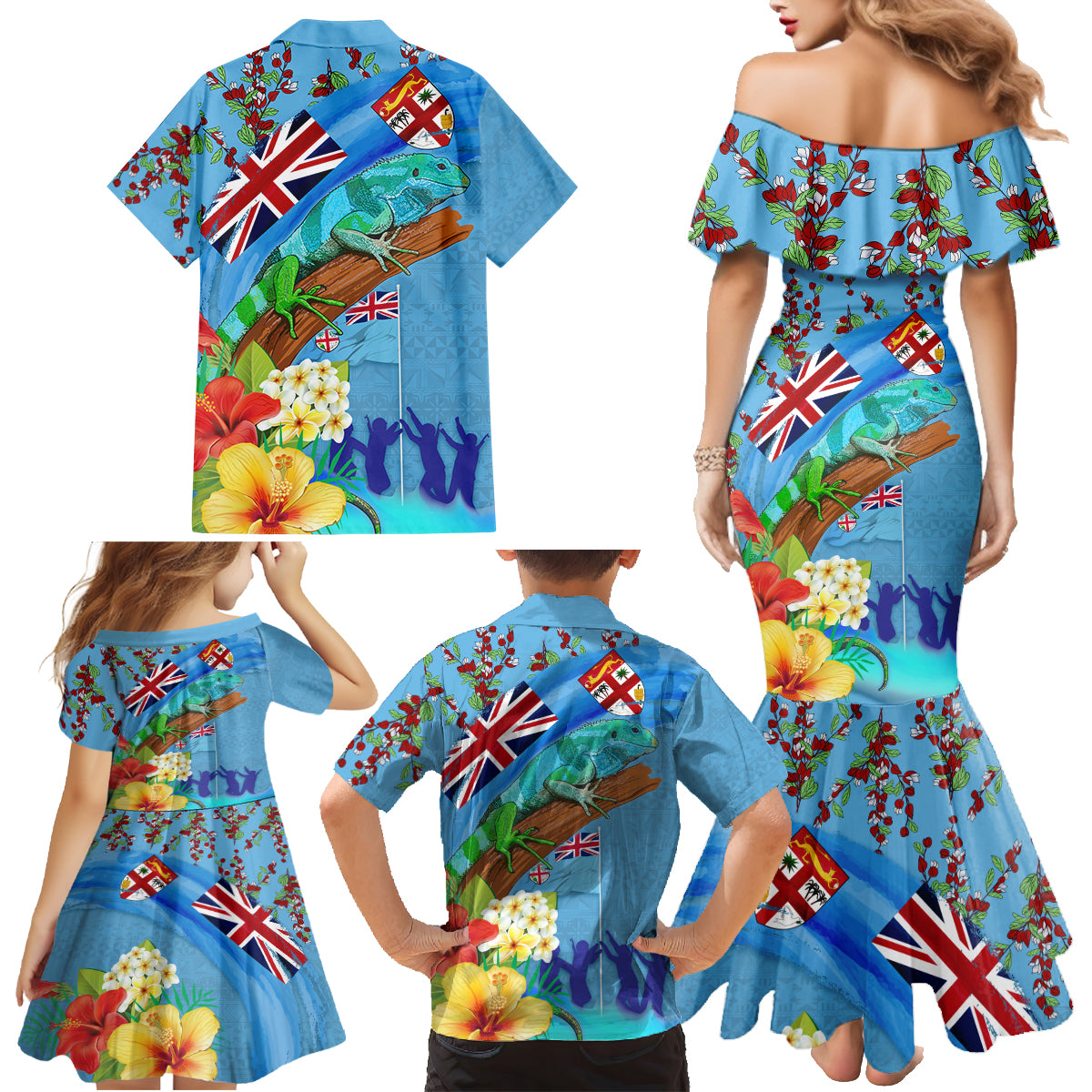 Fiji Day Family Matching Mermaid Dress and Hawaiian Shirt Tagimoucia Flower and Melanesia Pattern