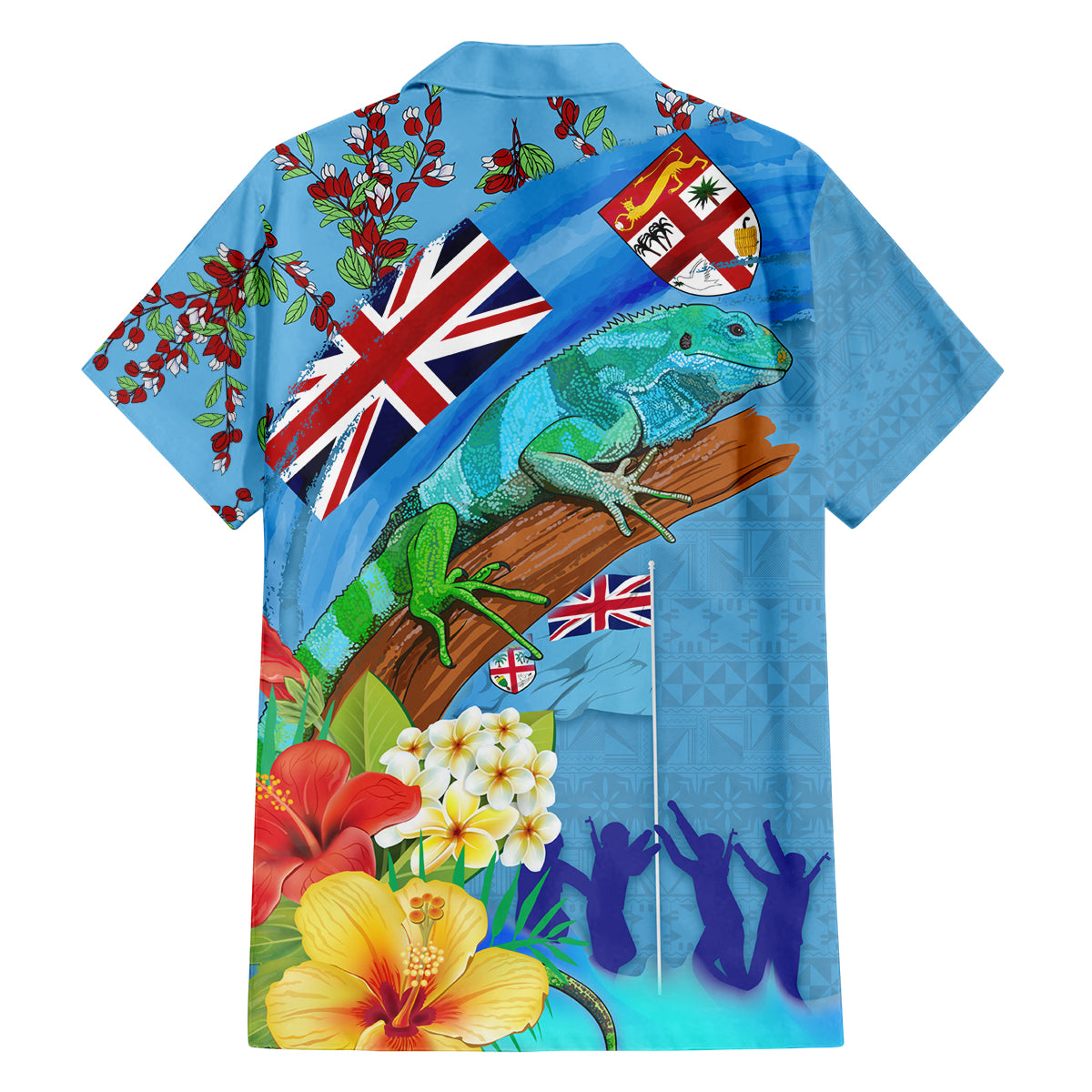 Fiji Day Family Matching Off Shoulder Short Dress and Hawaiian Shirt Tagimoucia Flower and Melanesia Pattern LT03 - Polynesian Pride
