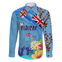 Fiji Day Family Matching Off Shoulder Short Dress and Hawaiian Shirt Tagimoucia Flower and Melanesia Pattern LT03 Dad's Shirt - Long Sleeve Blue - Polynesian Pride