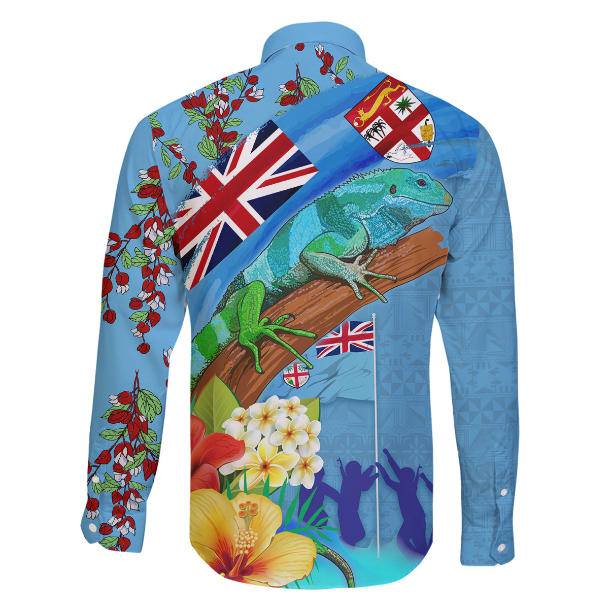 Fiji Day Family Matching Off Shoulder Short Dress and Hawaiian Shirt Tagimoucia Flower and Melanesia Pattern LT03 - Polynesian Pride