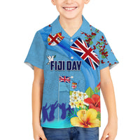 Fiji Day Family Matching Off Shoulder Short Dress and Hawaiian Shirt Tagimoucia Flower and Melanesia Pattern LT03 Son's Shirt Blue - Polynesian Pride