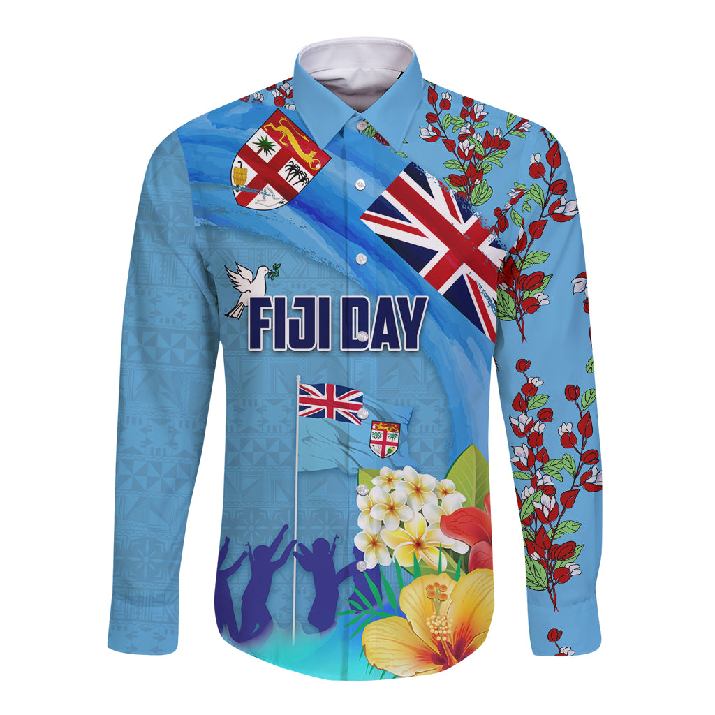 Fiji Day Long Sleeve Button Shirt Tagimoucia Flower and Melanesia Pattern