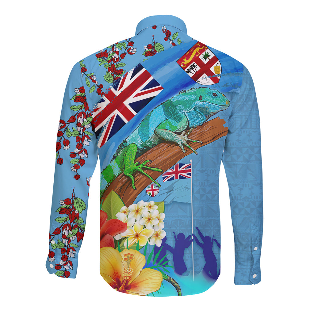 Fiji Day Long Sleeve Button Shirt Tagimoucia Flower and Melanesia Pattern