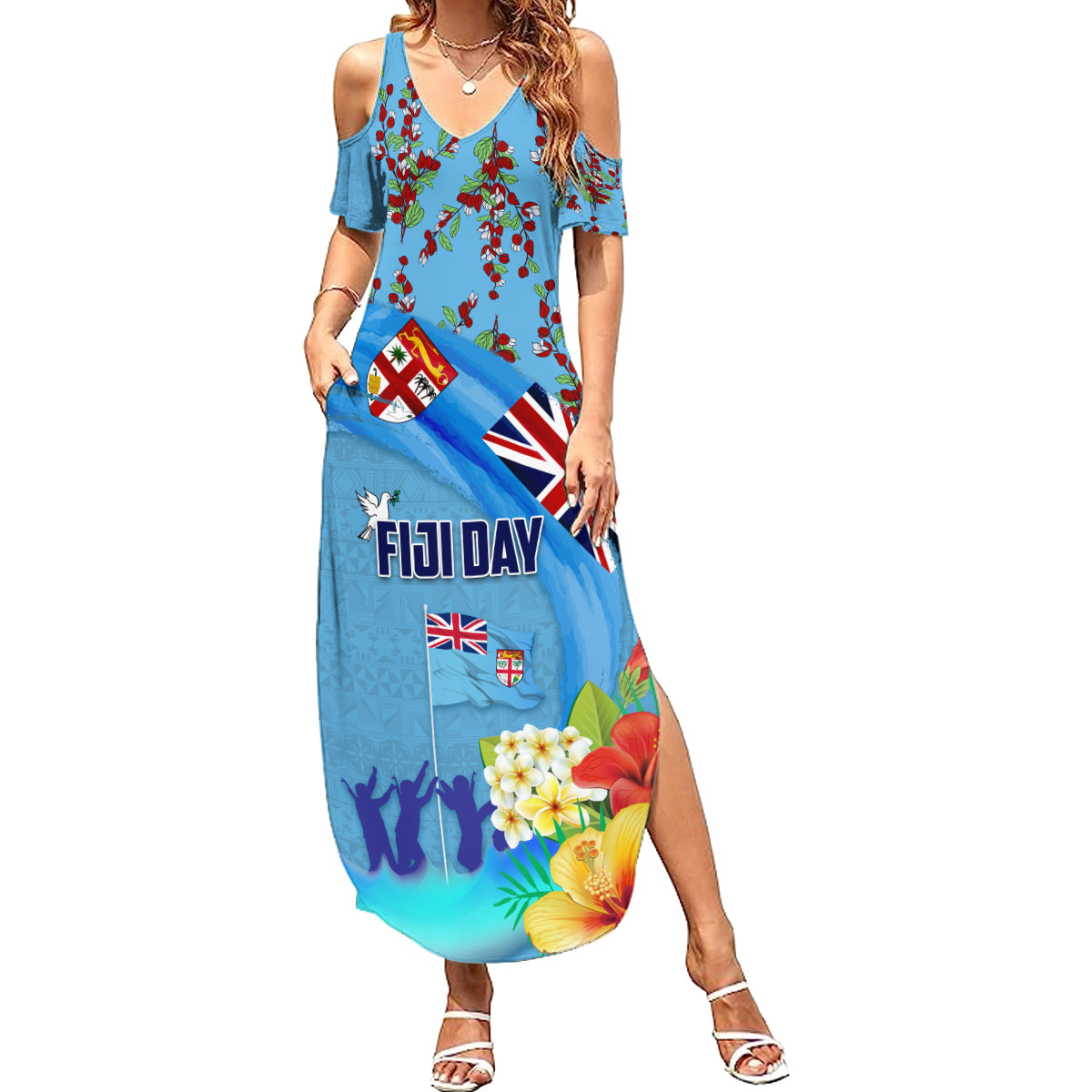 Fiji Day Summer Maxi Dress Tagimoucia Flower and Melanesia Pattern