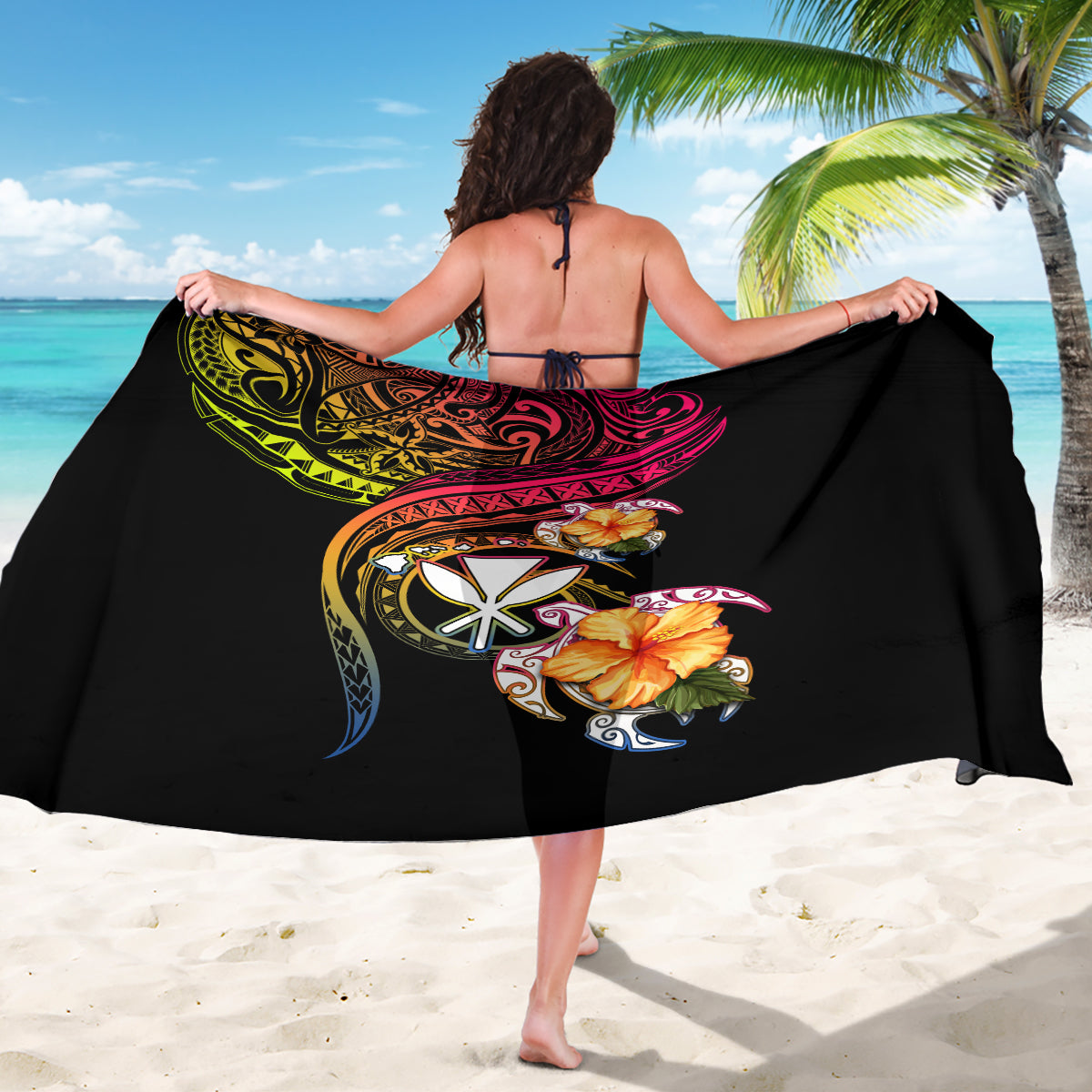 Polynesia Hawaii Turtle Day Sarong Hibiscus and Kanaka Maoli