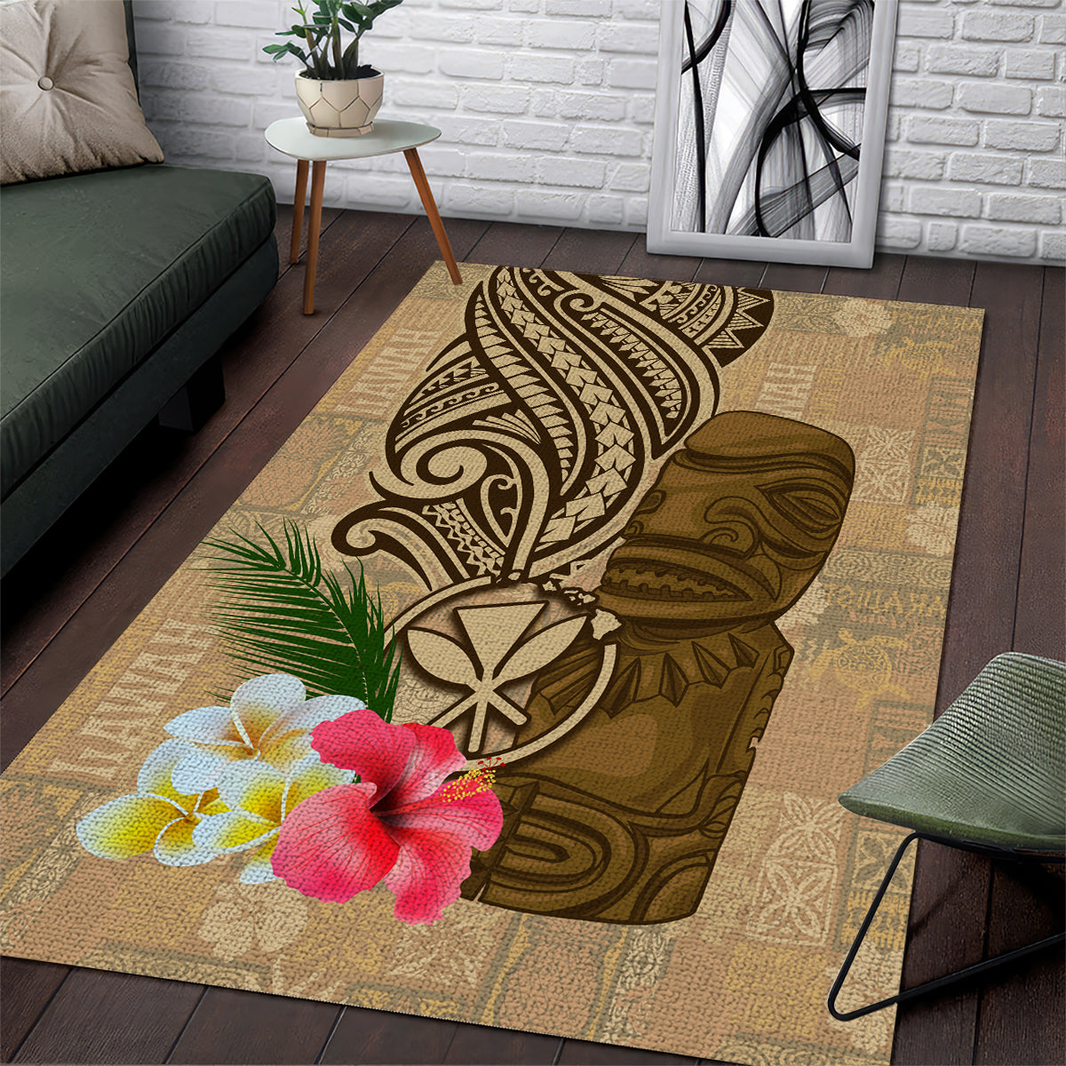 Hawaii Kanaloa Tiki Area Rug Polynesian Tattoo and Tapa Pattern