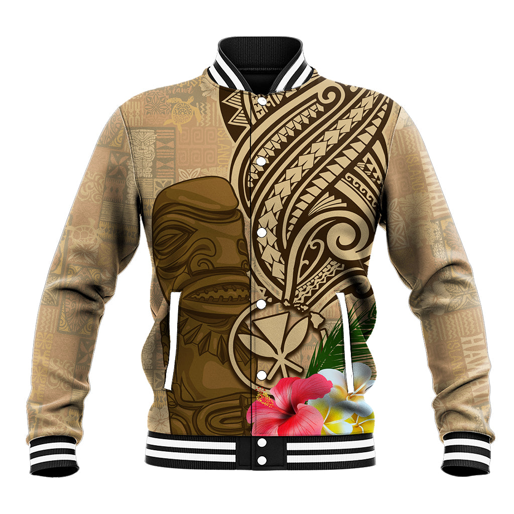 Hawaii Kanaloa Tiki Baseball Jacket Polynesian Tattoo and Tapa Pattern