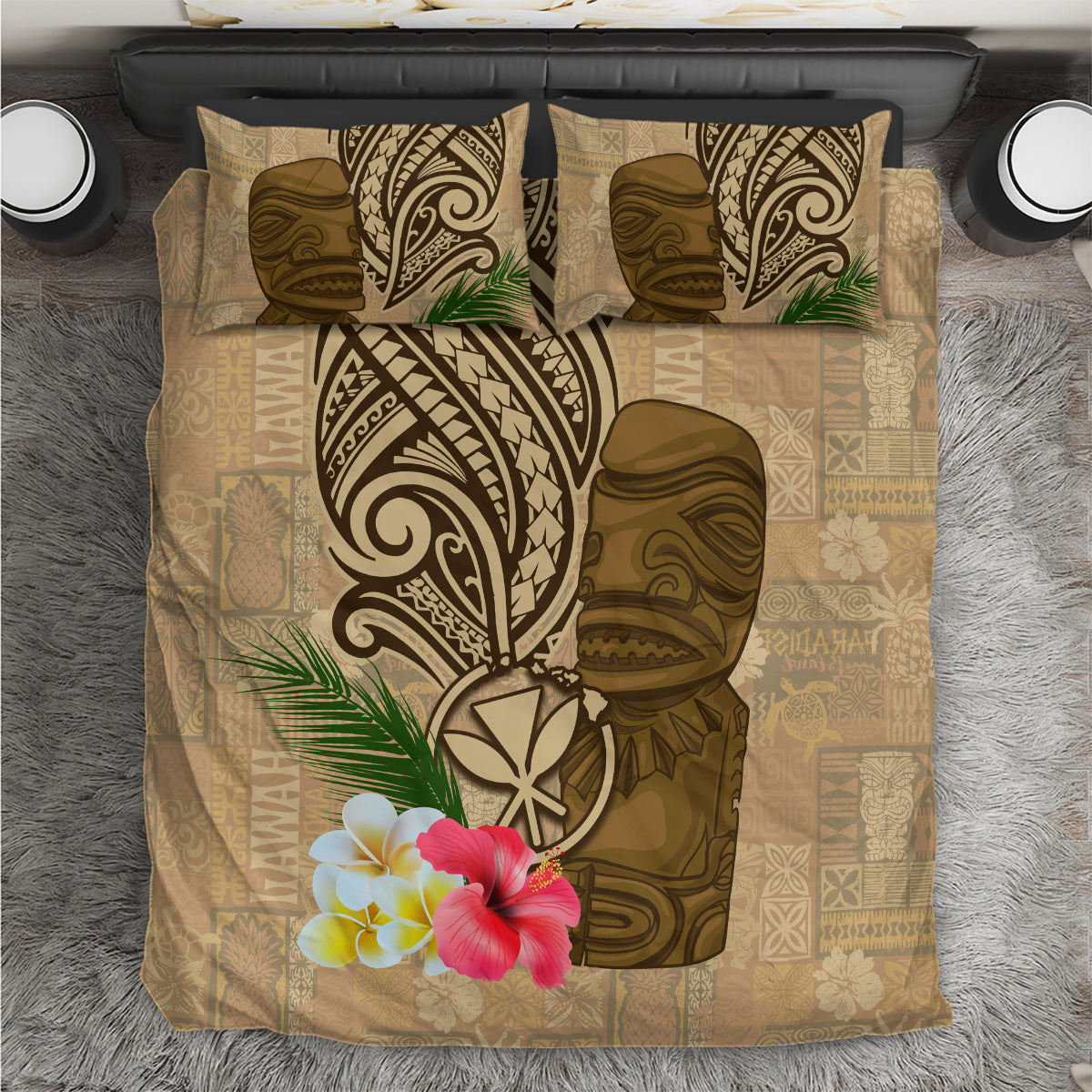 Hawaii Kanaloa Tiki Bedding Set Polynesian Tattoo and Tapa Pattern