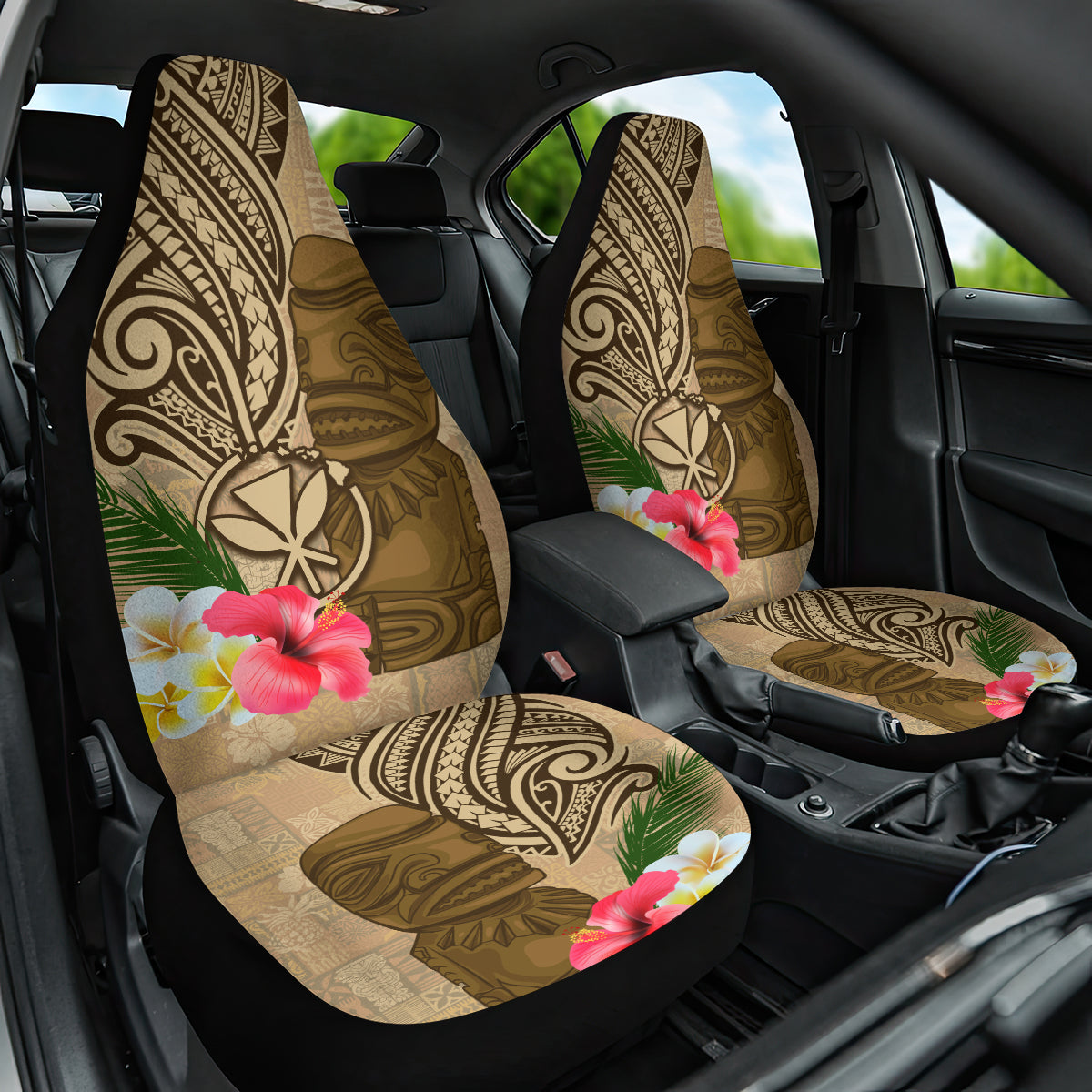 Hawaii Kanaloa Tiki Car Seat Cover Polynesian Tattoo and Tapa Pattern