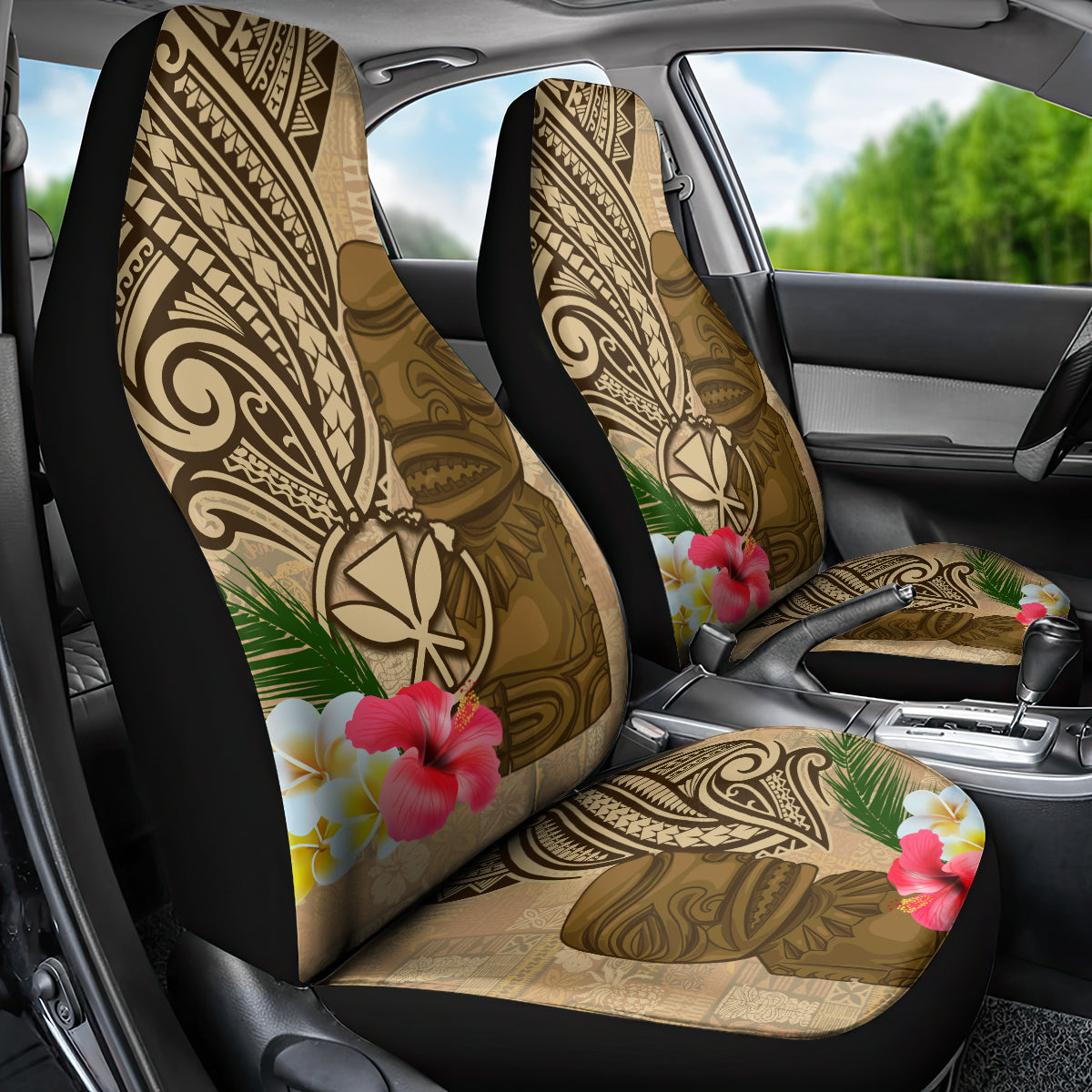 Hawaii Kanaloa Tiki Car Seat Cover Polynesian Tattoo and Tapa Pattern