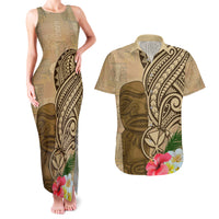 Hawaii Kanaloa Tiki Couples Matching Tank Maxi Dress and Hawaiian Shirt Polynesian Tattoo and Tapa Pattern