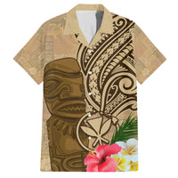 Hawaii Kanaloa Tiki Family Matching Puletasi and Hawaiian Shirt Polynesian Tattoo and Tapa Pattern LT03 Dad's Shirt - Short Sleeve Beige - Polynesian Pride