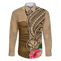 Hawaii Kanaloa Tiki Family Matching Puletasi and Hawaiian Shirt Polynesian Tattoo and Tapa Pattern LT03 Dad's Shirt - Long Sleeve Beige - Polynesian Pride