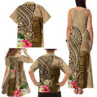 Hawaii Kanaloa Tiki Family Matching Tank Maxi Dress and Hawaiian Shirt Polynesian Tattoo and Tapa Pattern