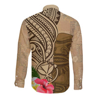 Hawaii Kanaloa Tiki Long Sleeve Button Shirt Polynesian Tattoo and Tapa Pattern