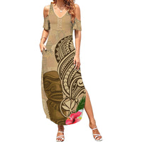 Hawaii Kanaloa Tiki Summer Maxi Dress Polynesian Tattoo and Tapa Pattern