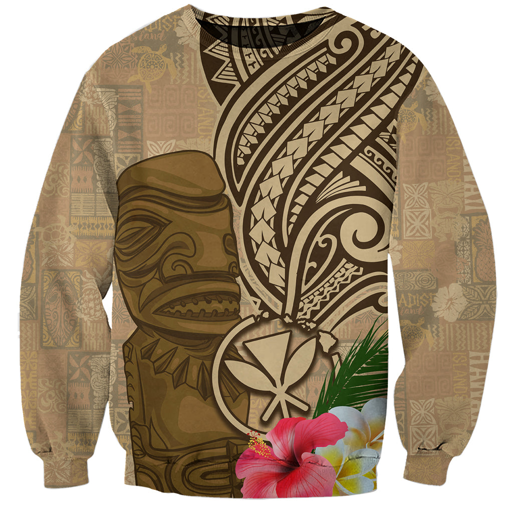 Hawaii Kanaloa Tiki Sweatshirt Polynesian Tattoo and Tapa Pattern
