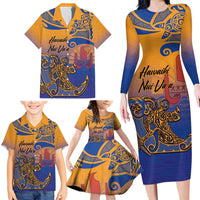 Hawaiki Nui Va'a Solo French Polynesia Family Matching Long Sleeve Bodycon Dress and Hawaiian Shirt Sunset Color LT03 - Polynesian Pride