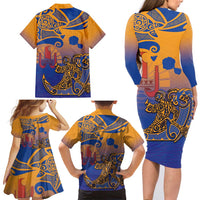 Hawaiki Nui Va'a Solo French Polynesia Family Matching Long Sleeve Bodycon Dress and Hawaiian Shirt Sunset Color LT03 - Polynesian Pride