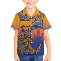 Hawaiki Nui Va'a Solo French Polynesia Family Matching Long Sleeve Bodycon Dress and Hawaiian Shirt Sunset Color LT03 Son's Shirt Yellow - Polynesian Pride