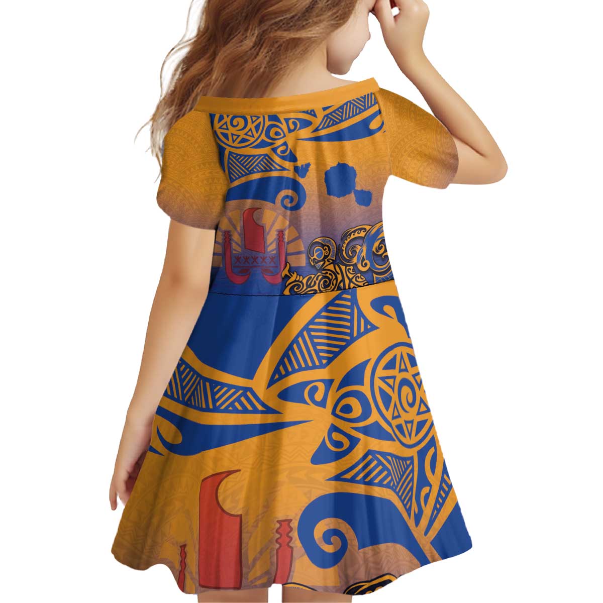 Hawaiki Nui Va'a Solo French Polynesia Family Matching Puletasi and Hawaiian Shirt Sunset Color LT03 - Polynesian Pride