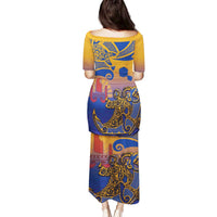 Hawaiki Nui Va'a Solo French Polynesia Family Matching Puletasi and Hawaiian Shirt Sunset Color LT03 - Polynesian Pride