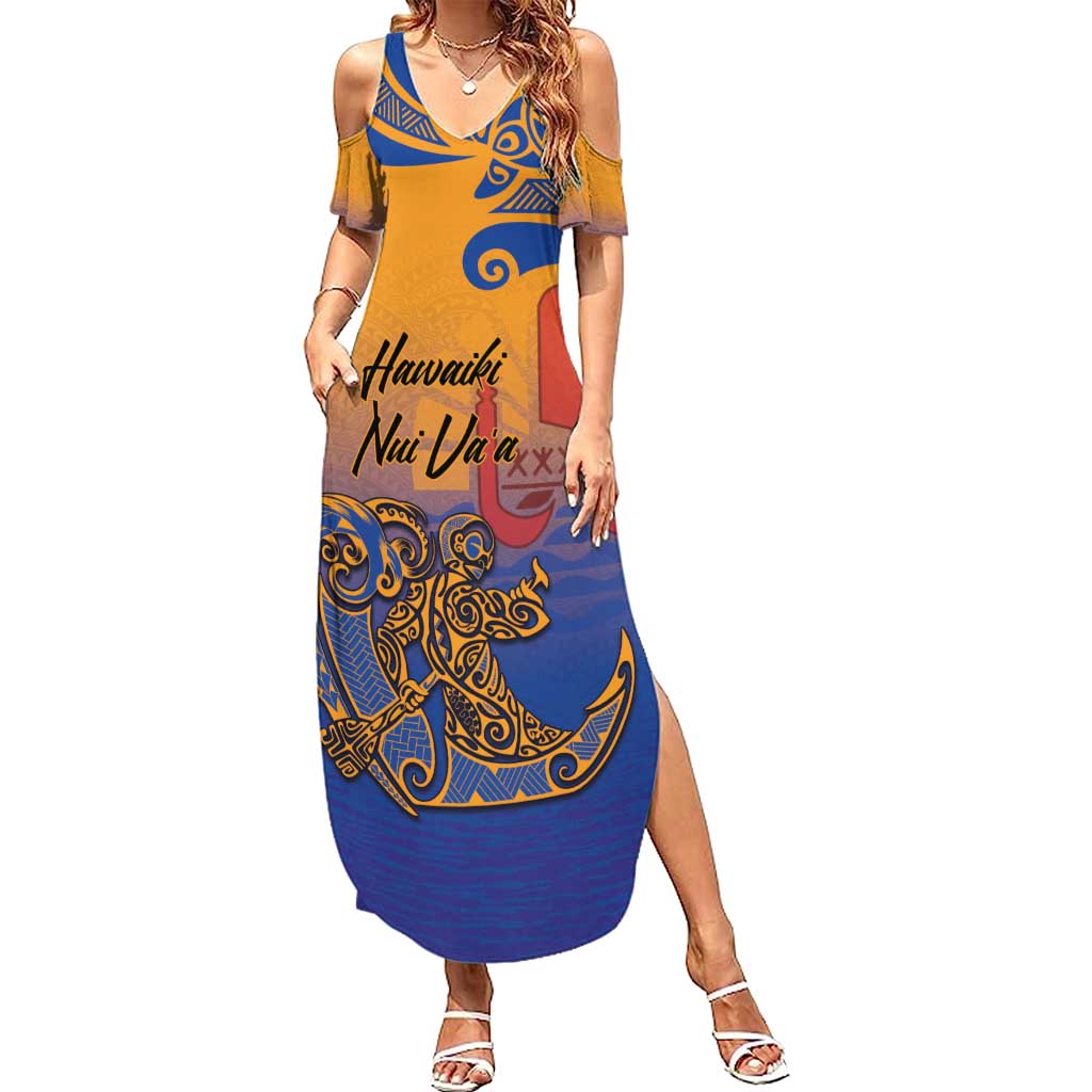 Hawaiki Nui Va'a Solo French Polynesia Family Matching Summer Maxi Dress and Hawaiian Shirt Sunset Color LT03 Mom's Dress Yellow - Polynesian Pride