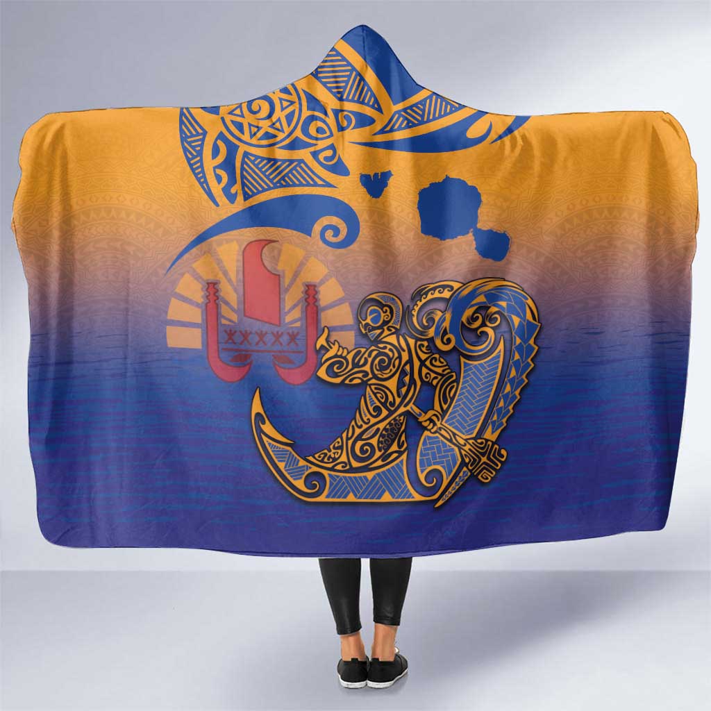 Hawaiki Nui Va'a Solo French Polynesia Hooded Blanket Sunset Color